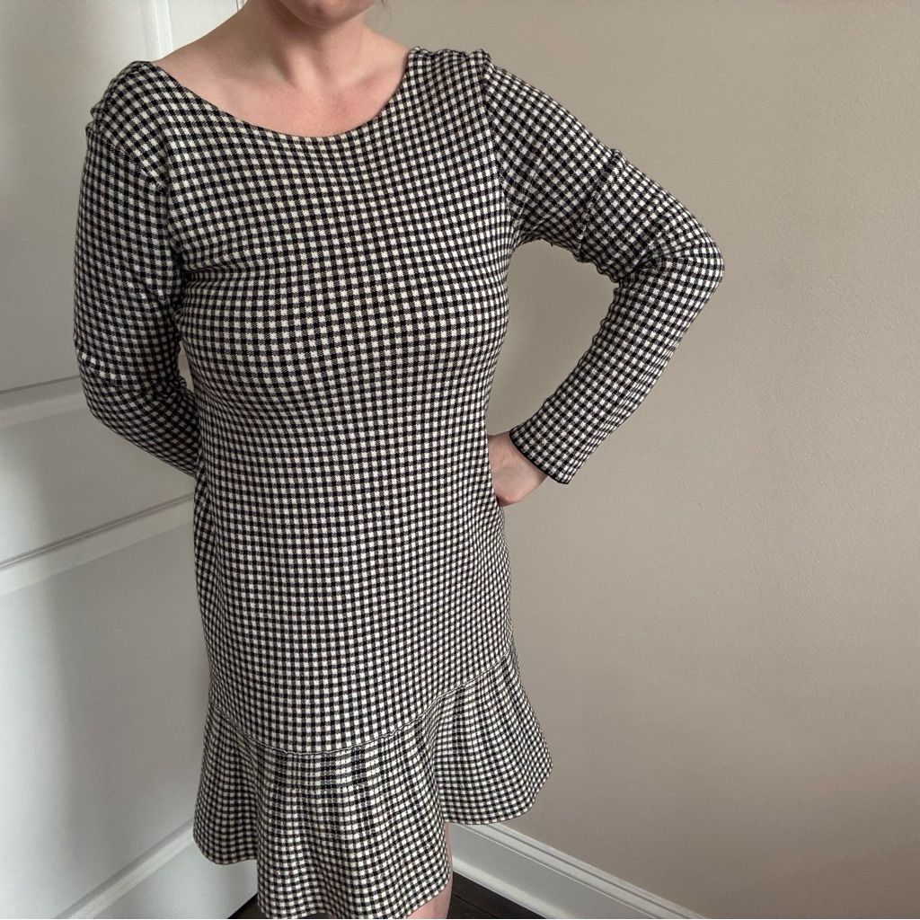 Red Valentino Long Sleeve Houndstooth Fit & Flare Stretch Dress